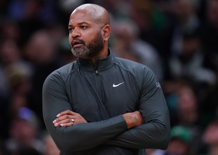 Dec 12, 2023; Boston, Massachusetts, USA; Cleveland Cavaliers head coach J. B. Bickerstaff watches from the sideline as they take on the Boston Celtics at TD Garden.
